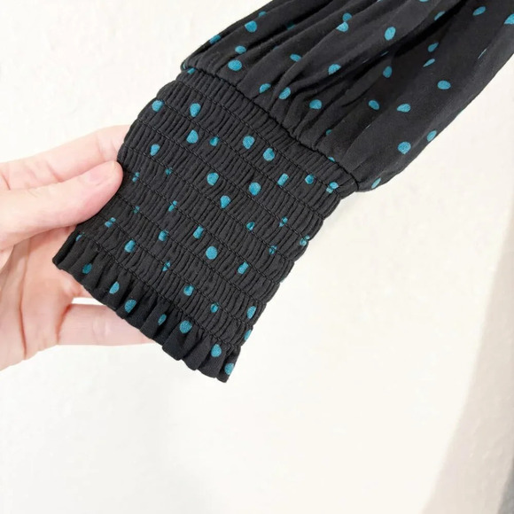 Boden Navy & Teal Polka Dot Smocked Long Sleeve Jersey Knit Dress Women's US 14L - Picture 8 of 11